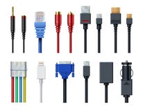 Cable wire computer video, audio, usb, hdmi, network and electric conectors and plugs vector set isolated Stock Photography Cable wire computer video, audio, usb, hdmi, network and electric conectors and plugs vector set isolated Stock Photography