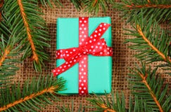Cadeau enveloppé pour Noël ou d'autres branches de célébration et impeccables Images libres de droits Cadeau enveloppé pour Noël ou d'autres branches de célébration et impeccables Images libres de droits