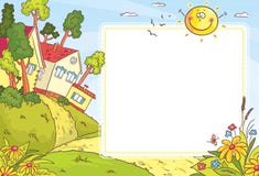 Cadre carré avec le paysage de campagne illustration stock Cadre carré avec le paysage de campagne illustration stock