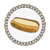 cadre décoratif avec du pain coloré de silhouette pour l'icône d'aliments de préparation rapide de hot-dog illustration libre de droits cadre décoratif avec du pain coloré de silhouette pour l'icône d'aliments de préparation rapide de hot-dog illustration libre de droits