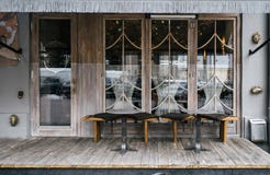 A cafe facade design with stylish elements and furniture royalty free stock photo A cafe facade design with stylish elements and furniture royalty free stock photo