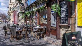 A cafe with a terrace in Budapest stock photography A cafe with a terrace in Budapest stock photography