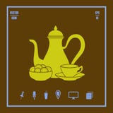 Caffettiera con l'icona di vettore dei dolci e della tazza royalty illustrazione gratis Caffettiera con l'icona di vettore dei dolci e della tazza royalty illustrazione gratis