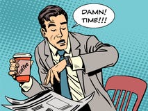 Café atrasado do homem de negócios da ruptura de café ilustração royalty free Café atrasado do homem de negócios da ruptura de café ilustração royalty free