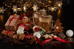 Café Composição do Natal e do ano novo fotos de stock Café Composição do Natal e do ano novo fotos de stock