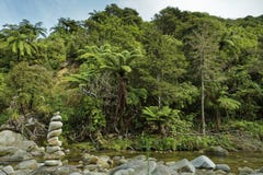 Cairn marking a stream crossing. Abel Tasman National Park, New Zealand royalty free stock photography Cairn marking a stream crossing. Abel Tasman National Park, New Zealand royalty free stock photography