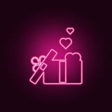 Caja de regalo con un icono del arco y del coraz?n Elementos de la web en los iconos de ne?n del estilo Icono simple para las p?g libre illustration Caja de regalo con un icono del arco y del coraz?n Elementos de la web en los iconos de ne?n del estilo Icono simple para las p?g libre illustration
