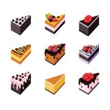 Cake set Isometric flat design web icon collection Delicious dessert Royalty Free Stock Photography Cake set Isometric flat design web icon collection Delicious dessert Royalty Free Stock Photography
