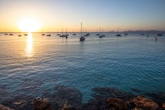 Cala Saona plaża na zmierzchu, Formentera, Hiszpania obraz stock Cala Saona plaża na zmierzchu, Formentera, Hiszpania obraz stock