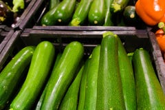 Calabacín verde vendido en el supermercado imágenes de archivo libres de regalías Calabacín verde vendido en el supermercado imágenes de archivo libres de regalías