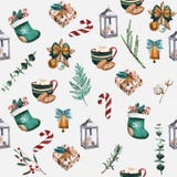 Calcetines de la Navidad, galletas del pan de jengibre, ramas de árbol de navidad, bayas rojas, canela, bastón de caramelo, naran libre illustration Calcetines de la Navidad, galletas del pan de jengibre, ramas de árbol de navidad, bayas rojas, canela, bastón de caramelo, naran libre illustration