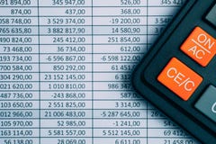 Calculator on paper background with totals. Toned. Copy space royalty free stock images Calculator on paper background with totals. Toned. Copy space royalty free stock images