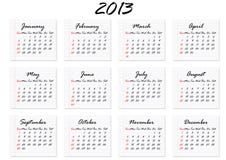 Calendar 2013 in English (vector). Calendar for 2013 in English; week starts with Sunday (vector vector illustration Calendar 2013 in English (vector). Calendar for 2013 in English; week starts with Sunday (vector vector illustration