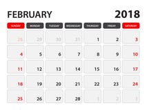 Calendar for February 2018 stock illustration Calendar for February 2018 stock illustration