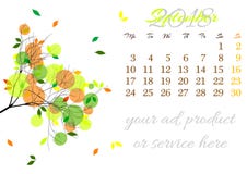 Calendar a folha para 2018 setembro com ramo de árvore ilustração do vetor Calendar a folha para 2018 setembro com ramo de árvore ilustração do vetor