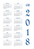 Calendar a grade para 2018 com dias notáveis do fim de semana ilustração stock Calendar a grade para 2018 com dias notáveis do fim de semana ilustração stock