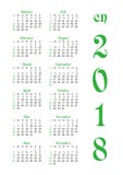 Calendar a grade para 2018 com dias notáveis do fim de semana ilustração royalty free Calendar a grade para 2018 com dias notáveis do fim de semana ilustração royalty free