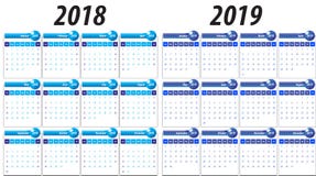 Calendar pelo ano 2018 e 2019 ilustração stock Calendar pelo ano 2018 e 2019 ilustração stock