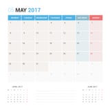 Calendar Planner for May 2017 Vector Design Template Stationary. Stock Image Calendar Planner for May 2017 Vector Design Template Stationary. Stock Image