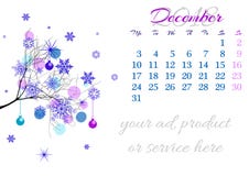 Calendar sheet for 2018 December with tree branch Royalty Free Stock Image Calendar sheet for 2018 December with tree branch Royalty Free Stock Image