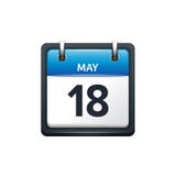 May 18. Calendar icon.Vector illustration,flat style.Month and date.Sunday,Monday,Tuesday,Wednesday,Thursday,Friday. Calendar vector flat icon. Date time and royalty free illustration May 18. Calendar icon.Vector illustration,flat style.Month and date.Sunday,Monday,Tuesday,Wednesday,Thursday,Friday. Calendar vector flat icon. Date time and royalty free illustration