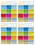 Calendario colorido por años 2017, 2018, 2019 y 2020 stock de ilustración Calendario colorido por años 2017, 2018, 2019 y 2020 stock de ilustración