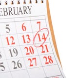 Calendario con la data del biglietto di S. Valentino della st Fotografie Stock Libere da Diritti