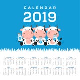 Calendario 2019 con le mucche sveglie Illustrazione disegnata a mano di vettore illustrazione vettoriale Calendario 2019 con le mucche sveglie Illustrazione disegnata a mano di vettore illustrazione vettoriale