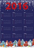 Calendrier 2016 ans Peu de ville, nuit d'hiver illustration de vecteur Calendrier 2016 ans Peu de ville, nuit d'hiver illustration de vecteur