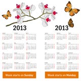 Calendrier élégant avec des fleurs et des guindineaux illustration stock Calendrier élégant avec des fleurs et des guindineaux illustration stock
