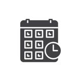 Calendário com vetor do ícone do pulso de disparo, sinal liso enchido, pictograma contínuo isolado no branco ilustração do vetor Calendário com vetor do ícone do pulso de disparo, sinal liso enchido, pictograma contínuo isolado no branco ilustração do vetor