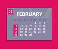 Calendário 2018 de fevereiro Começos da semana em domingo Vetor do negócio mim ilustração do vetor Calendário 2018 de fevereiro Começos da semana em domingo Vetor do negócio mim ilustração do vetor