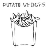 Cales de pomme de terre dans la boîte de papier Fried Potato Fast Food dans un paquet Croquis tiré par la main réaliste de style illustration de vecteur Cales de pomme de terre dans la boîte de papier Fried Potato Fast Food dans un paquet Croquis tiré par la main réaliste de style illustration de vecteur