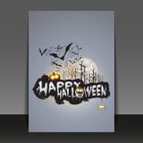 Calibre heureux de carte, d'insecte ou de couverture de Halloween - battes de vol au-dessus d'Autumn Woods et des diverses créatu illustration stock Calibre heureux de carte, d'insecte ou de couverture de Halloween - battes de vol au-dessus d'Autumn Woods et des diverses créatu illustration stock