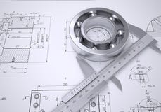 Caliper And Bearing In The Drawing Stock Photography