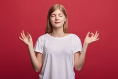 Calm relaxed woman performing mudra pose royalty free stock photos Calm relaxed woman performing mudra pose royalty free stock photos