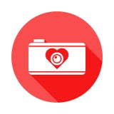 Camera with heart icon in Flat, Long shadow. On white background stock illustration Camera with heart icon in Flat, Long shadow. On white background stock illustration