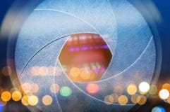 Camera lens with lense reflections. Open aperture objective clos Stock Photos Camera lens with lense reflections. Open aperture objective clos Stock Photos