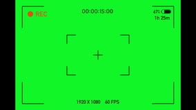 Camera viewfinder. Camera Recording Screen with alpha channel in loop mode. Chromakey background.