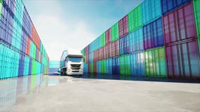 Camion dans le dépôt de récipient, entrepôt, port maritime Conteneurs de cargaison Concept logistique et d'affaires Animation 4K illustration libre de droits Camion dans le dépôt de récipient, entrepôt, port maritime Conteneurs de cargaison Concept logistique et d'affaires Animation 4K illustration libre de droits
