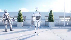 Camminata femminile del robot Stazione di Sci fi Trasporto futuristico della monorotaia Concetto di futuro La gente e robot 4k re illustrazione di stock Camminata femminile del robot Stazione di Sci fi Trasporto futuristico della monorotaia Concetto di futuro La gente e robot 4k re illustrazione di stock