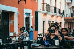 CAMPECHE-CAMPECHE-MEXICO-JUNE-2018: Tourists enjoying the streets of this city that is a world heritage site. royalty free stock images CAMPECHE-CAMPECHE-MEXICO-JUNE-2018: Tourists enjoying the streets of this city that is a world heritage site. royalty free stock images