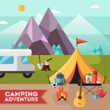 Camping Hiking Adventure Flat Background Poster royalty free illustration Camping Hiking Adventure Flat Background Poster royalty free illustration