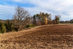 Campo arado Vida na exploração agrícola Indústria agricultural Paisagem em República Checa Outono nos campos imagens de stock Campo arado Vida na exploração agrícola Indústria agricultural Paisagem em República Checa Outono nos campos imagens de stock
