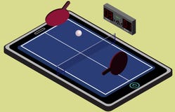 Campo de jogos, bola, e raquetes azuis do tênis do pong do sibilo de Infographic Imagem isométrica ilustração stock Campo de jogos, bola, e raquetes azuis do tênis do pong do sibilo de Infographic Imagem isométrica ilustração stock