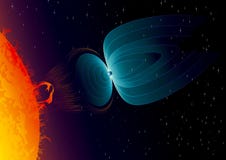Campo magnético e vento solar da terra ilustração stock Campo magnético e vento solar da terra ilustração stock