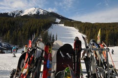 Nakiska skiing slops with skiing and snowboarding gears. stock photos Nakiska skiing slops with skiing and snowboarding gears. stock photos