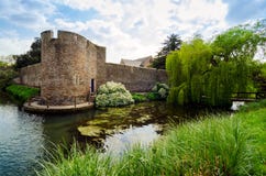 Canal Around Bishop`s Palace, Wells, Somerset UK In Spring Seaso Royalty Free Stock Images