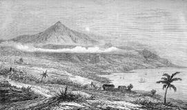 Canarias de Tenerife, pico de Teide, impresión vieja ilustración del vector Canarias de Tenerife, pico de Teide, impresión vieja ilustración del vector