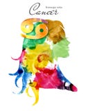Cancer zodiac sign. Beautiful girl silhouette. Watercolor illustration. Horoscope series stock illustration Cancer zodiac sign. Beautiful girl silhouette. Watercolor illustration. Horoscope series stock illustration